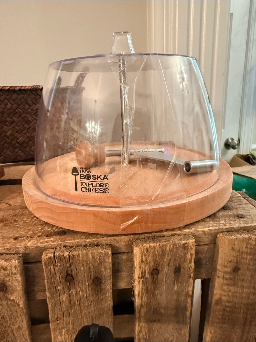 Explore Cheese Dome with Wood Base - Clear Dome, Natural Wood